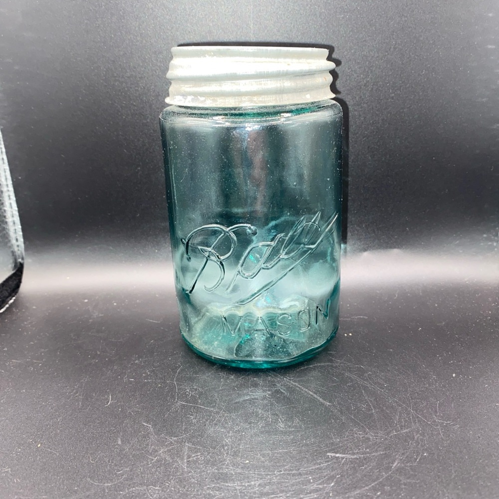 Ball Mason Jar Triple L Pint Blue/Green Glass 1900-1910 Antique